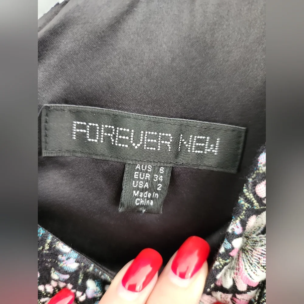 🌷2 for $20 FOREVER NEW Women Short Dress Size 6 Black Floral Sleeveless A line - Picture 4 of 11